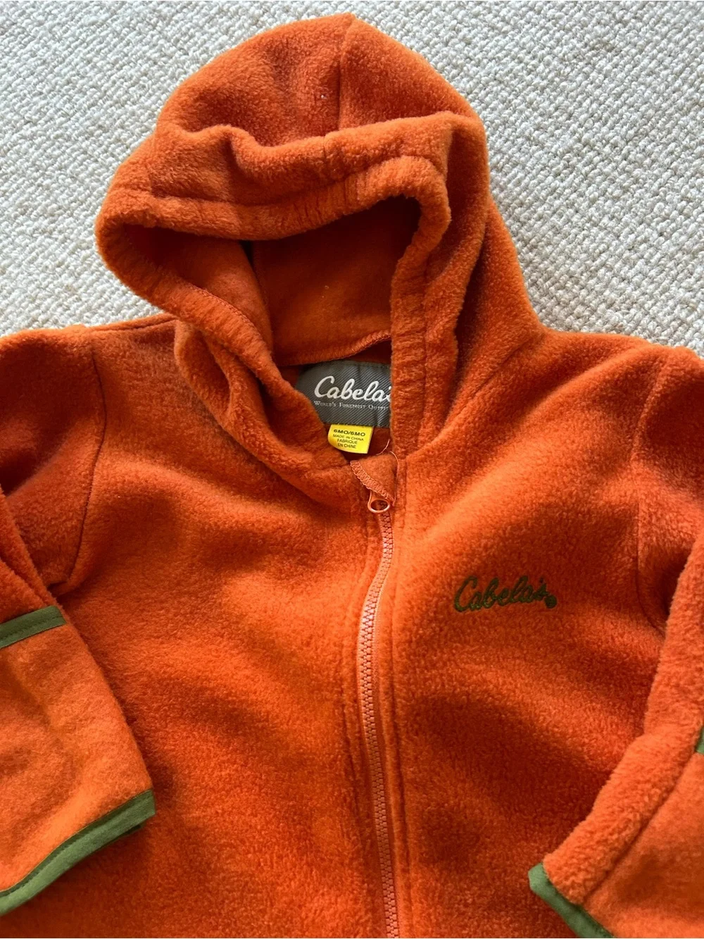 Cabela's Orange Hooded Fleece Footed One-Piece with Green Trim